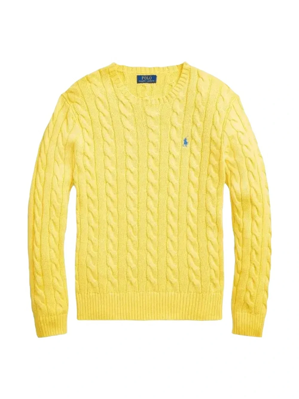 Polo Ralph Lauren Yellow Cable Knit Crewneck Sweater with Classic Blue Pony Logo